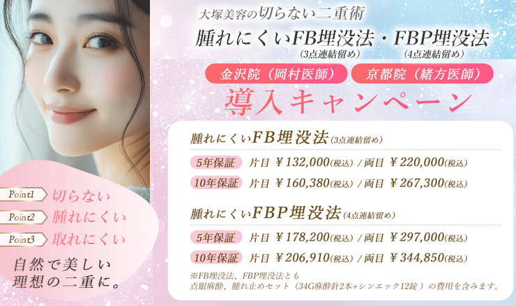 大塚美容　金沢院　腫れにくいFB法導入キャンペーン